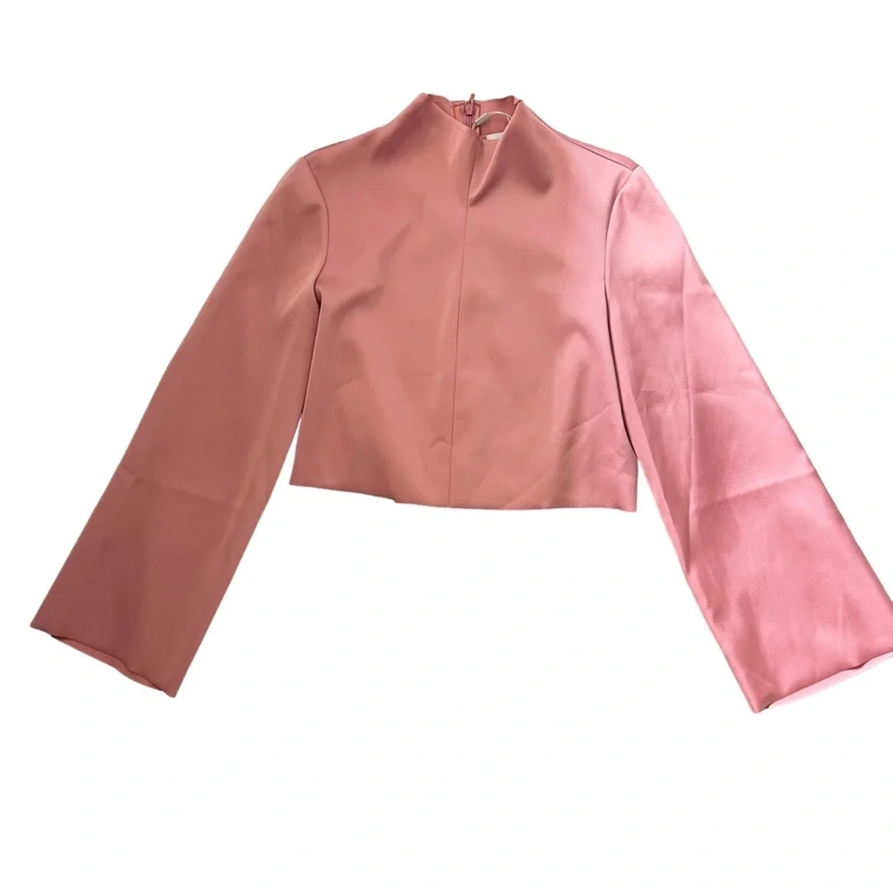 NWT Archival Tibi Fall 2018 Bonded Satin Funnel Neck Crop Top Dusty Pink Rose 4